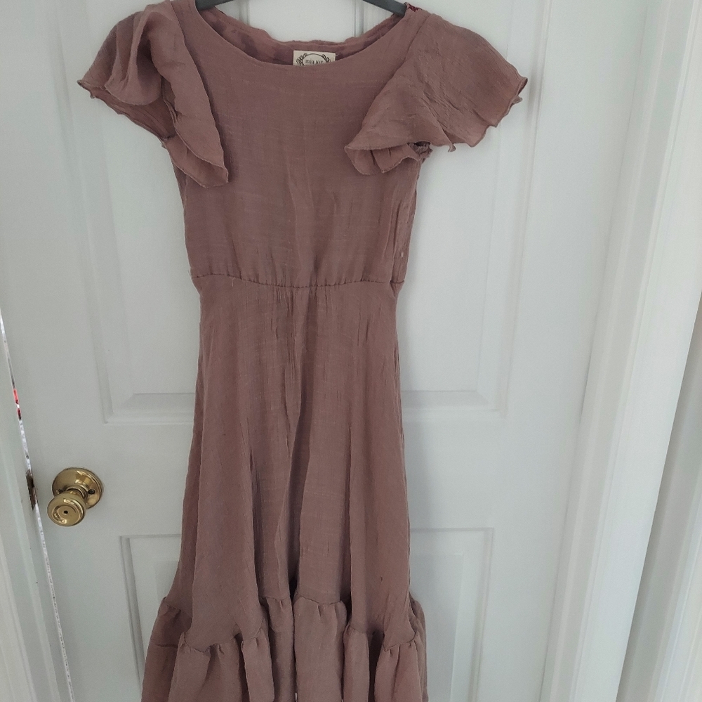 Mauve Ruffle Sleeve Maxi Dress